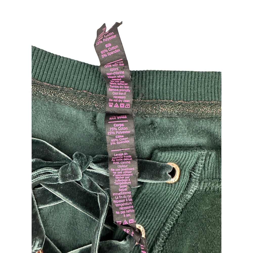 Betsey Johnson Velour Lace Up Sweatshirt Green Performance Womens M Christmas - Picture 12 of 13